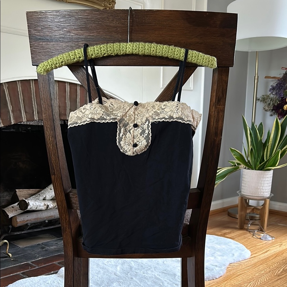 Black Cami with Cream Lace Trim
